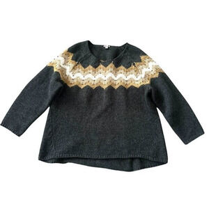 J. JILL Sweater Large Fair Isle Beaded Wool Blend Long Sleeve Pullover Size 2X